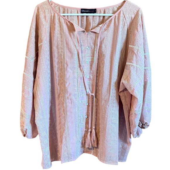 Khaadi West Tops - Khaadi West Size 14 Pink Embroidered Tassel Long Sleeve Boho Blouse‎ Top